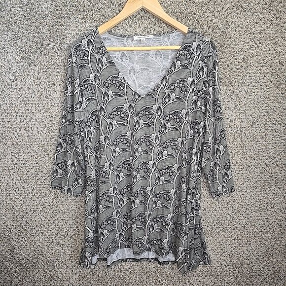 Rose & Olive Top Womens Plus 1X Black Printed Tunic V Neck Casual Ladies - Picture 1 of 7